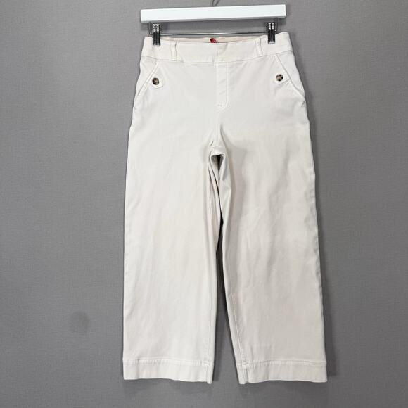 SPANX Pants - SPANX Stretch Twill Crop Wide Leg Pants Womens M Petite White Coastal Nautical
